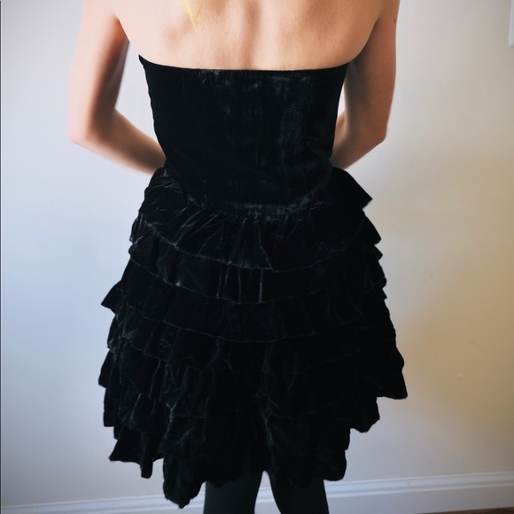 Betsey Johnson Black Velvet Ruffle Evening Dres - Picture 3 of 5
